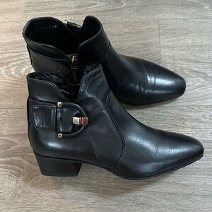 Aquatalia Black Leather Buckle Ankle Boot Size 7